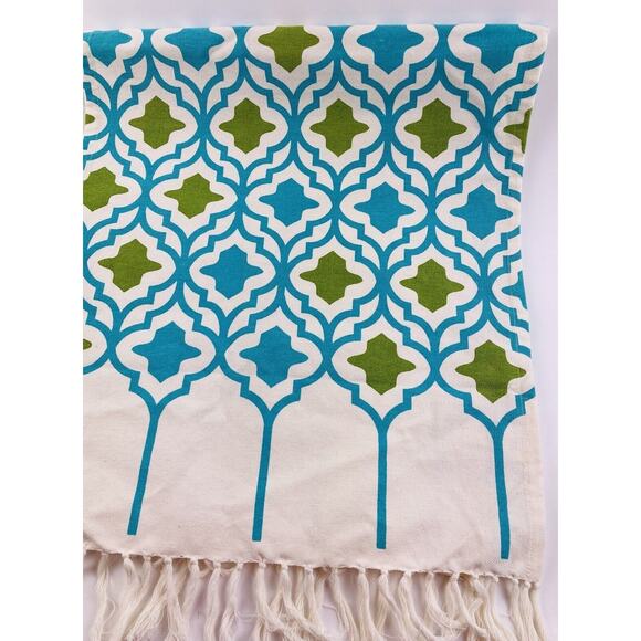 Cotton Tablecloth Runner Moroccan Style Made In India Blue Green Fringe Jabara - Picture 9 of 9